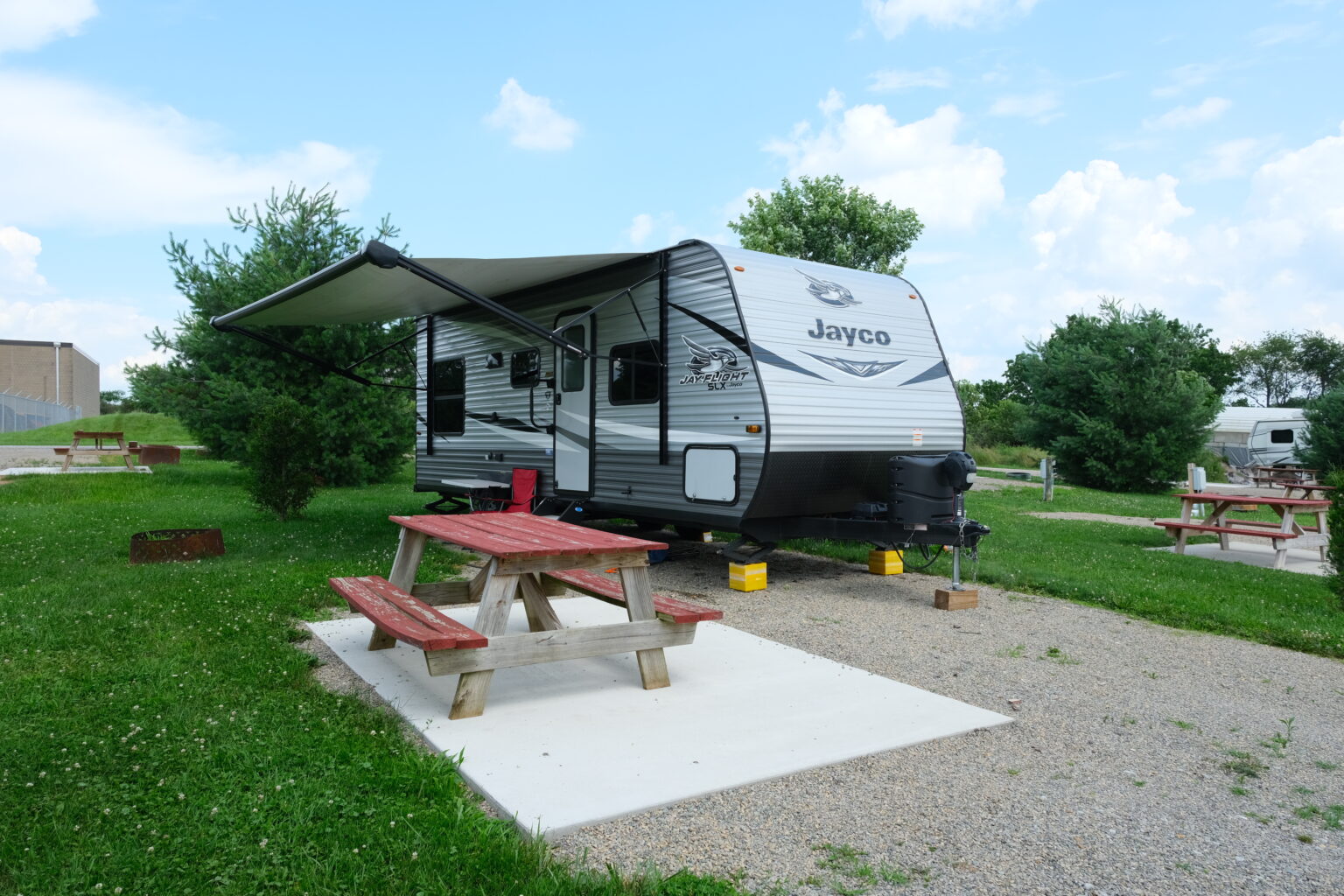 RV Camper by a picnic table